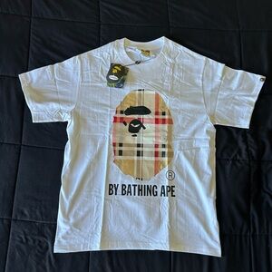 Bape White T-Shirt with Plaid Ape Head